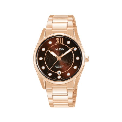 ساعة يد ألبا حريمي فاشون سوار استانلس ستيل مينا لون بني AG8M58X1