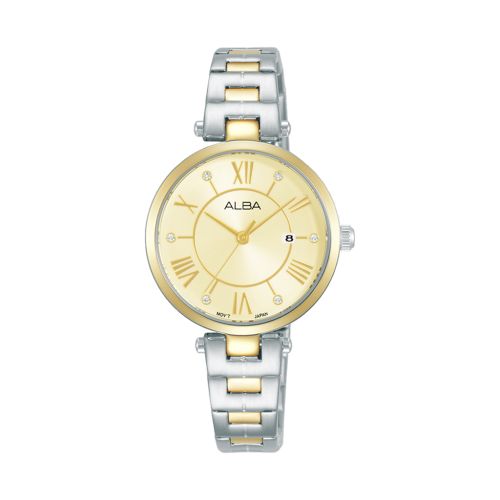 ساعة يد ألبا حريمي فاشون سوار استانلس ستيل مينا شامبين فاتح AH7AM6X1