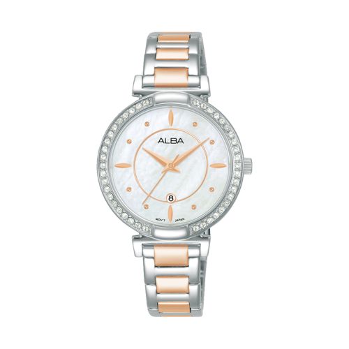 ساعة يد ألبا حريمي فاشون سوار استانلس ستيل ، مينا لون أبيض AH7BE9X1