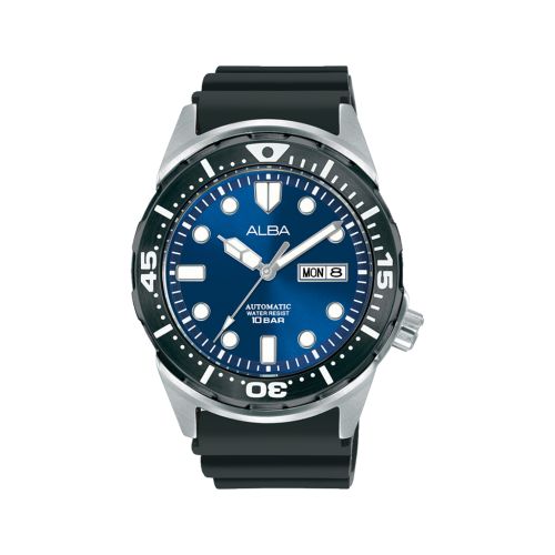 ساعة يد ألبا رجالي أكتيف سوار سيليكون أسود ، مينا لون أزرق AL4379X1