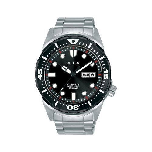 ساعة يد ألبا رجالي أكتيف سوار استانلس ستيل ، مينا لون أسود AL4369X1