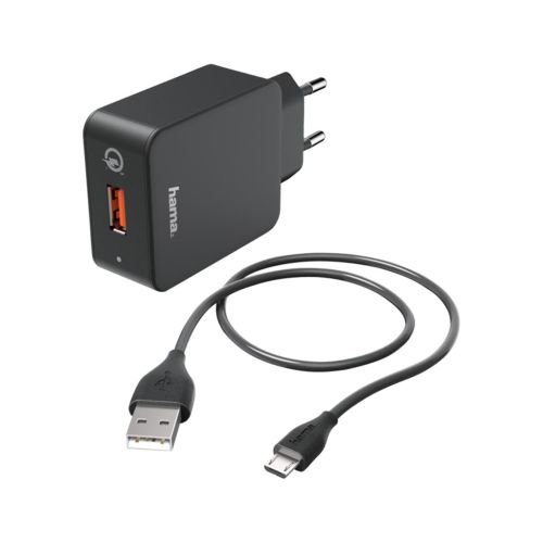 HAMA Charger Kit Micro USB 3A Charger QC 3.0 + Micro-USB Cable 1.5m Black HAMA178336