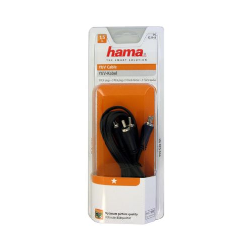 HAMA YUV Connecting Cable 3 RCA Plugs - 3 RCA Plugs 1.5m Black HAMA122145