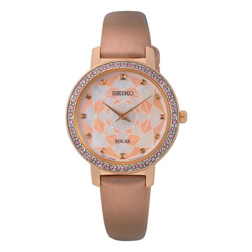 ساعة يد سيكو حريمي سولر سوار جلد روز جولد مينا روز جولد SUP456P1