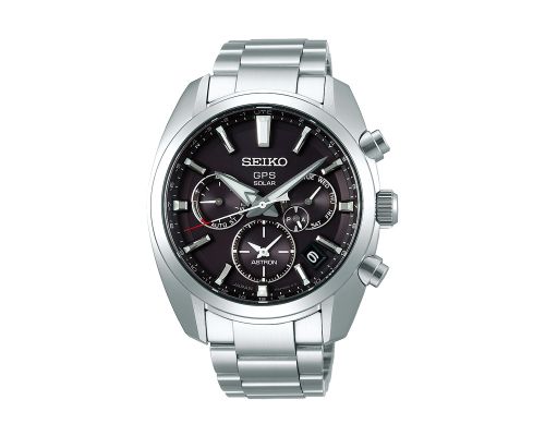 ساعة يد سيكو رجالي استرون سوار استانلس ستيل ، مينا لون أسود SSH021J1