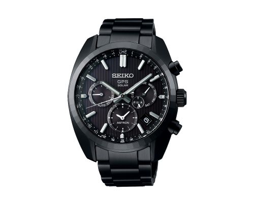 ساعة يد سيكو رجالي استرون سوار استانلس ستيل ، مينا لون أسود SSH023J1