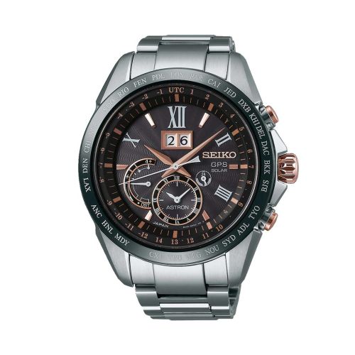 ساعة يد سيكو رجالي استرون سوار استانلس ستيل ، مينا لون أسود SSE151J1