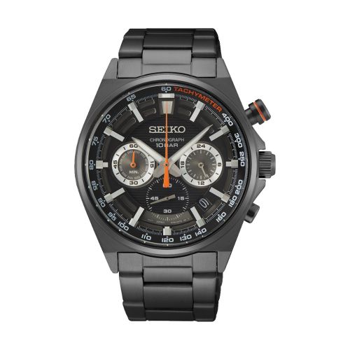 ساعة يد سيكو رجالي كرونوغراف سوار استانلس ستيل مينا لون أسود SSB399P1