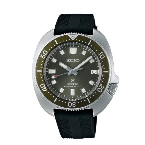 ساعة يد سيكو رجالي بروسبكس سوار سيليكون أسود مينا أخضر زيتي SPB153J1