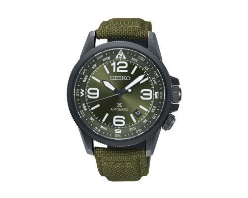 ساعة يد سيكو رجالي بروسبكس سوار قماش أخضر ، مينا أخضر غامق SRPC33J1