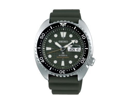 ساعة يد سيكو رجالي بروسبكس سوار مطاط أخضر زيتي، مينا لون أخضر SRPE05J1